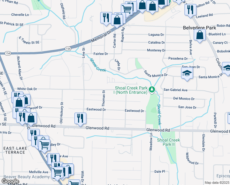 map of restaurants, bars, coffee shops, grocery stores, and more near 2791 White Oak Drive in Decatur