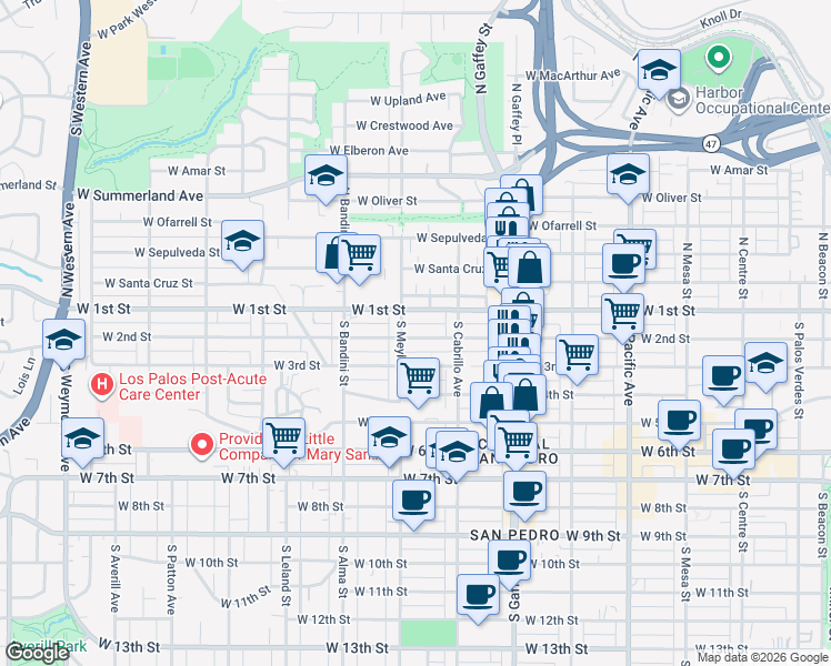 map of restaurants, bars, coffee shops, grocery stores, and more near 874 West 2nd Street in Los Angeles