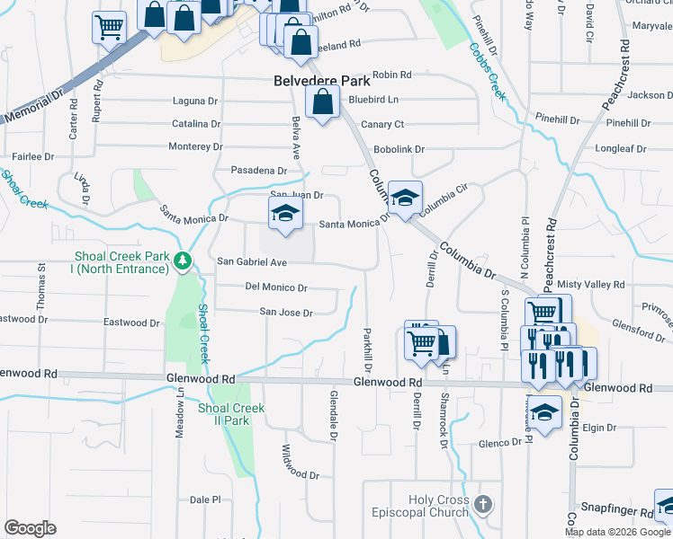 map of restaurants, bars, coffee shops, grocery stores, and more near 1821 San Gabriel Avenue in Decatur