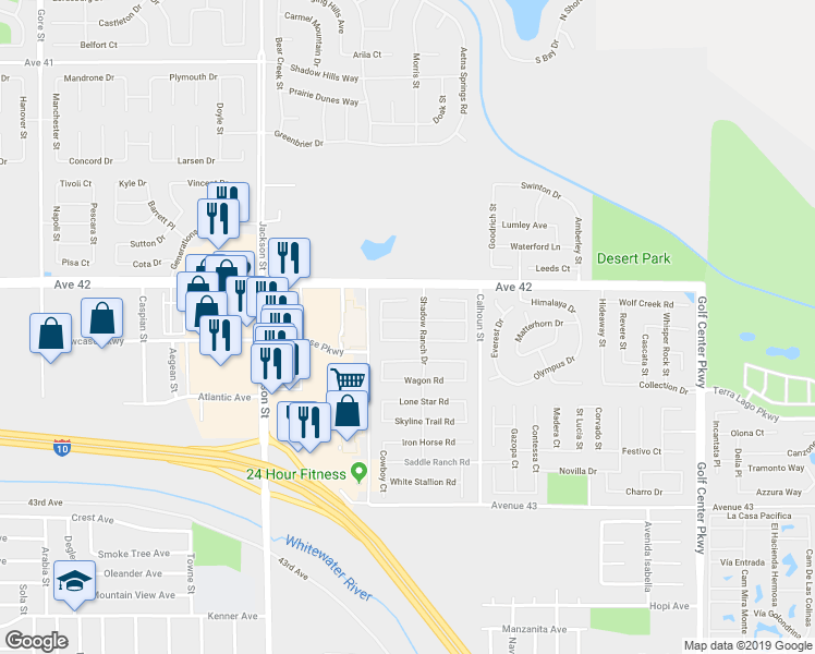 map of restaurants, bars, coffee shops, grocery stores, and more near 83331 Lonesome Dove Road in Indio