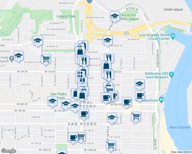 map of restaurants, bars, coffee shops, grocery stores, and more near 598 West 2nd Street in Los Angeles