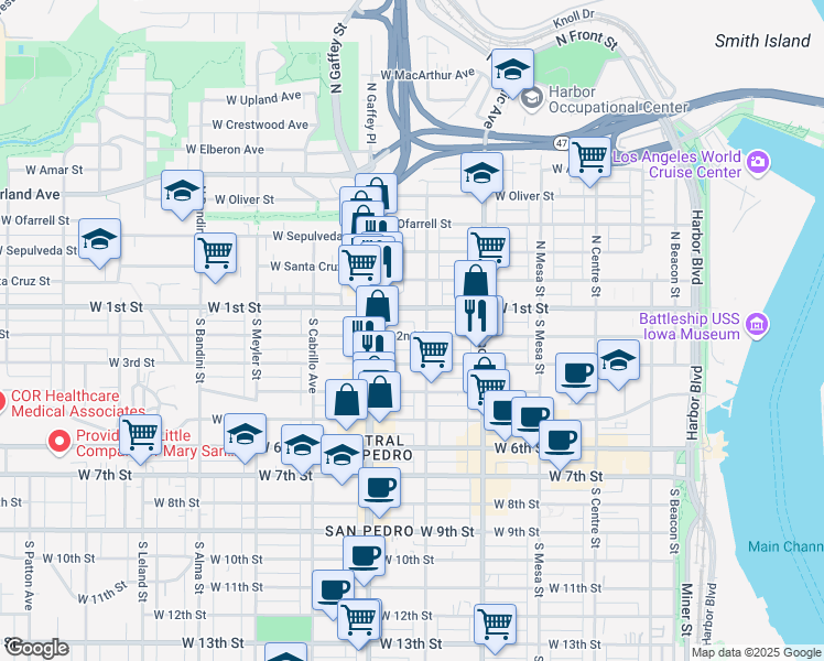 map of restaurants, bars, coffee shops, grocery stores, and more near 622 West 2nd Street in Los Angeles
