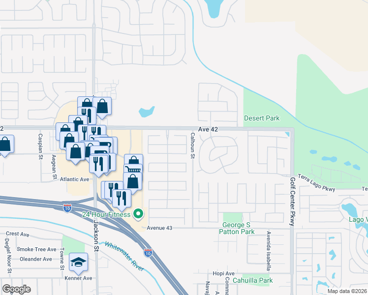 map of restaurants, bars, coffee shops, grocery stores, and more near 83453 Lonesome Dove Road in Indio
