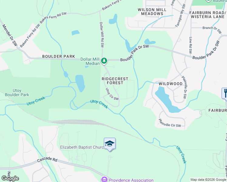 map of restaurants, bars, coffee shops, grocery stores, and more near 431 Dollar Mill Road Southwest in Atlanta