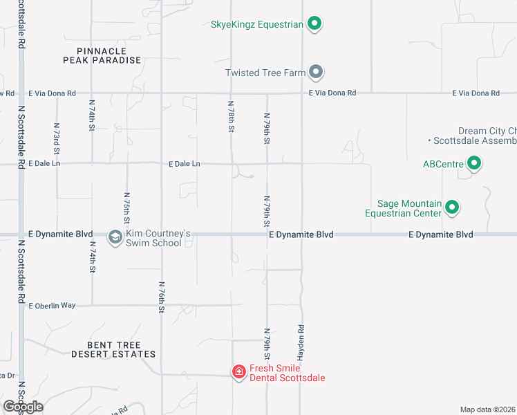 map of restaurants, bars, coffee shops, grocery stores, and more near 28383 North 79th Street in Scottsdale