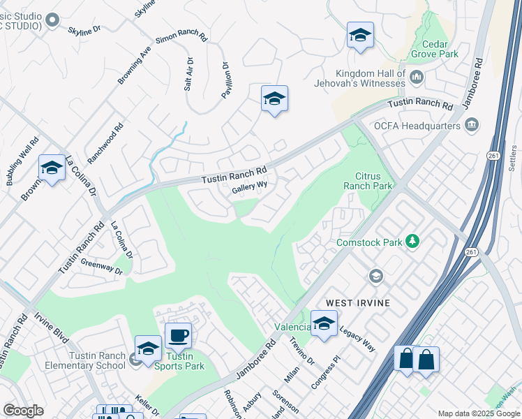 map of restaurants, bars, coffee shops, grocery stores, and more near 2610 Saint Simons in Tustin