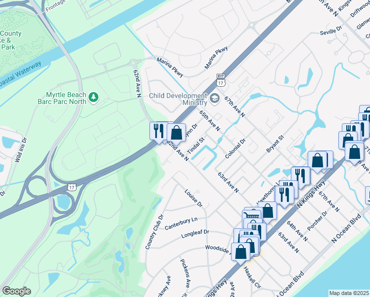 map of restaurants, bars, coffee shops, grocery stores, and more near 900 62nd Avenue North in Myrtle Beach