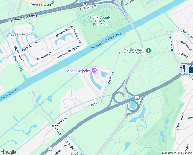 map of restaurants, bars, coffee shops, grocery stores, and more near 4823 Magnolia Lake Drive in Myrtle Beach