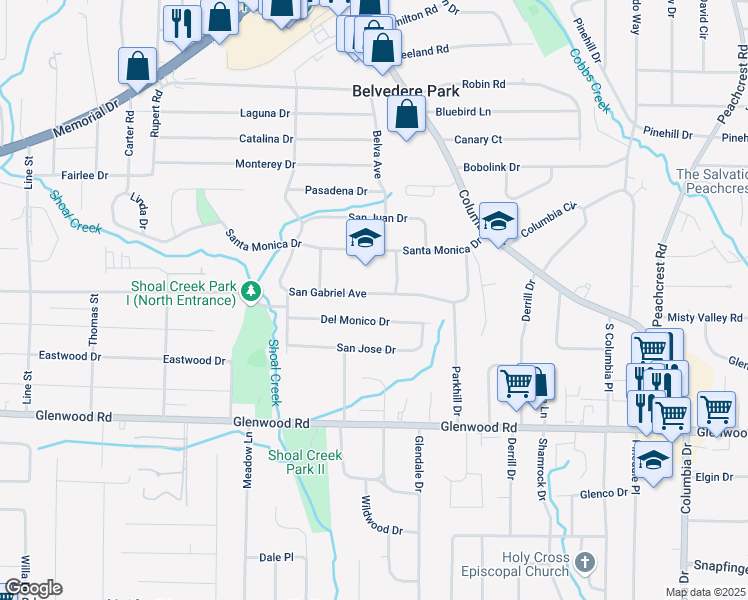 map of restaurants, bars, coffee shops, grocery stores, and more near 1785 San Gabriel Avenue in Decatur