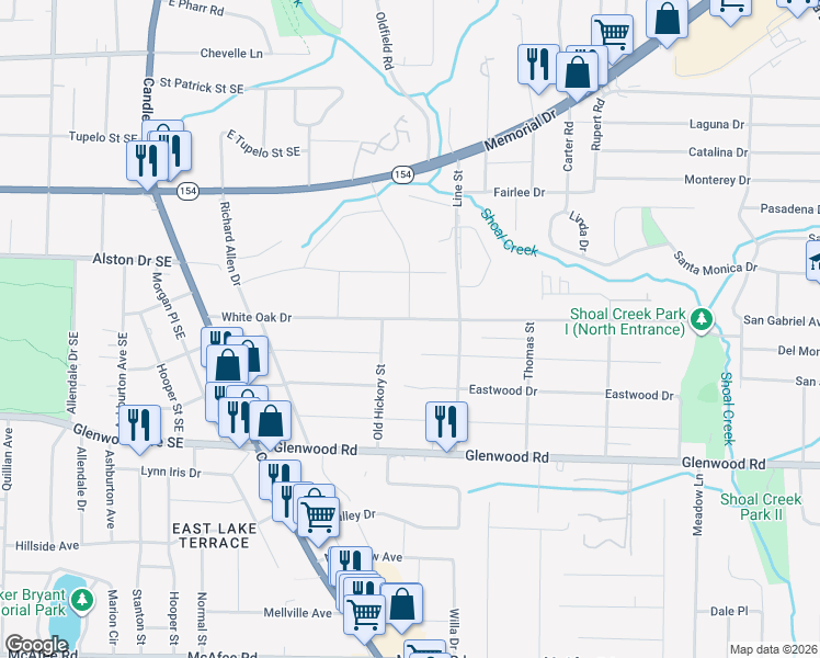 map of restaurants, bars, coffee shops, grocery stores, and more near 2647 White Oak Drive in Decatur