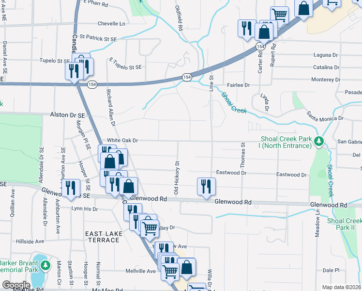 map of restaurants, bars, coffee shops, grocery stores, and more near 2609 White Oak Drive in Decatur