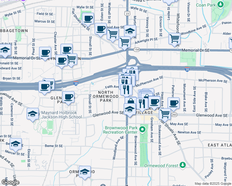 map of restaurants, bars, coffee shops, grocery stores, and more near 427 Florida Avenue Southeast in Atlanta