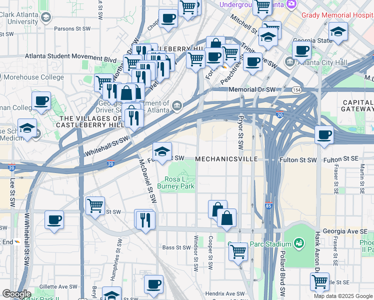map of restaurants, bars, coffee shops, grocery stores, and more near 330 Eugenia Street Southwest in Atlanta
