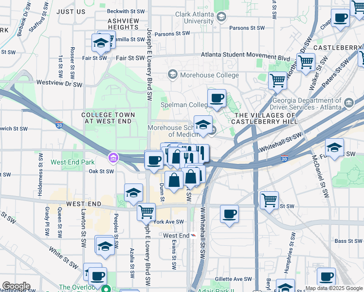 map of restaurants, bars, coffee shops, grocery stores, and more near 451 Lee Street Southwest in Atlanta