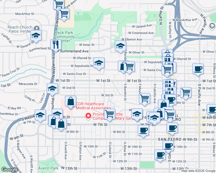 map of restaurants, bars, coffee shops, grocery stores, and more near 1148 West 2nd Street in Los Angeles County