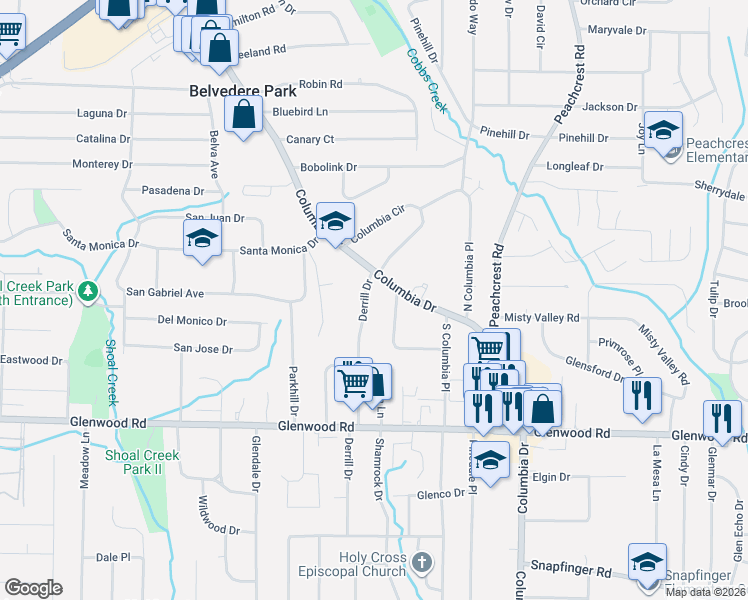 map of restaurants, bars, coffee shops, grocery stores, and more near 1697 McKenzie Drive in Decatur