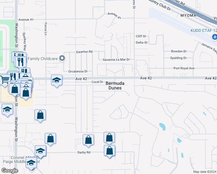 map of restaurants, bars, coffee shops, grocery stores, and more near 78791 Runaway Bay Drive in Bermuda Dunes