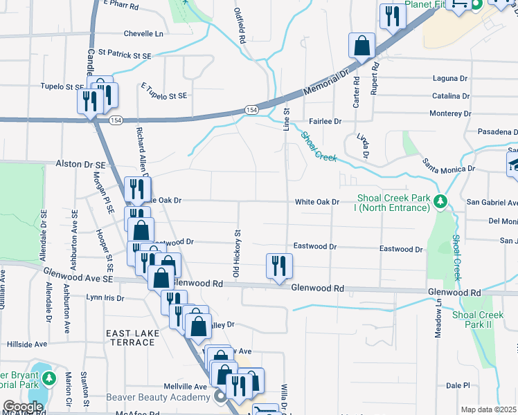 map of restaurants, bars, coffee shops, grocery stores, and more near 2647 White Oak Drive in Decatur