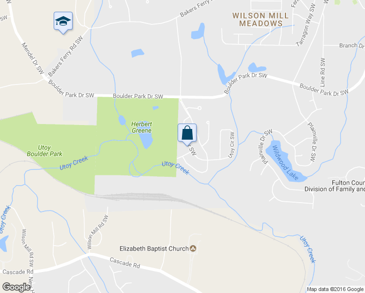 map of restaurants, bars, coffee shops, grocery stores, and more near 417 Utoy Circle Southwest in Atlanta