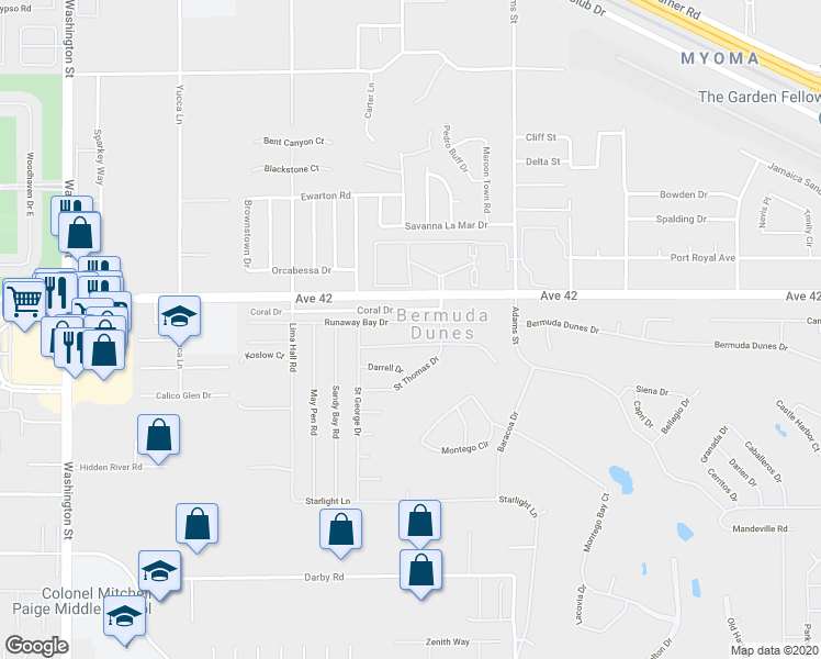 map of restaurants, bars, coffee shops, grocery stores, and more near 78771 Runaway Bay Drive in Bermuda Dunes