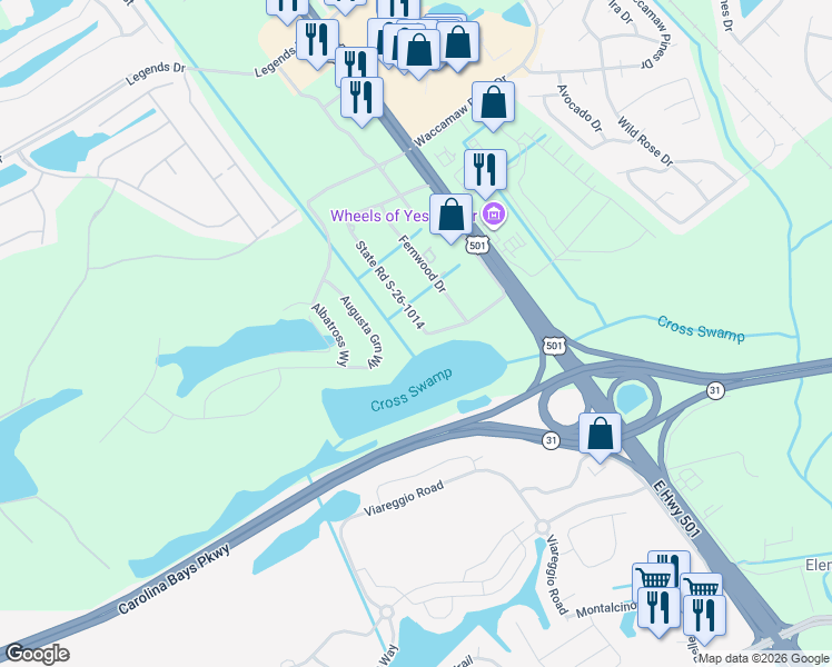 map of restaurants, bars, coffee shops, grocery stores, and more near 201 Greenleaf Circle in Myrtle Beach
