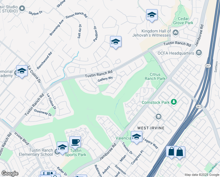 map of restaurants, bars, coffee shops, grocery stores, and more near 2610 Saint Simons in Tustin