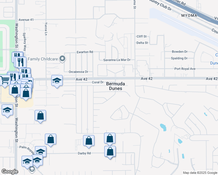 map of restaurants, bars, coffee shops, grocery stores, and more near 78791 Runaway Bay Drive in Bermuda Dunes