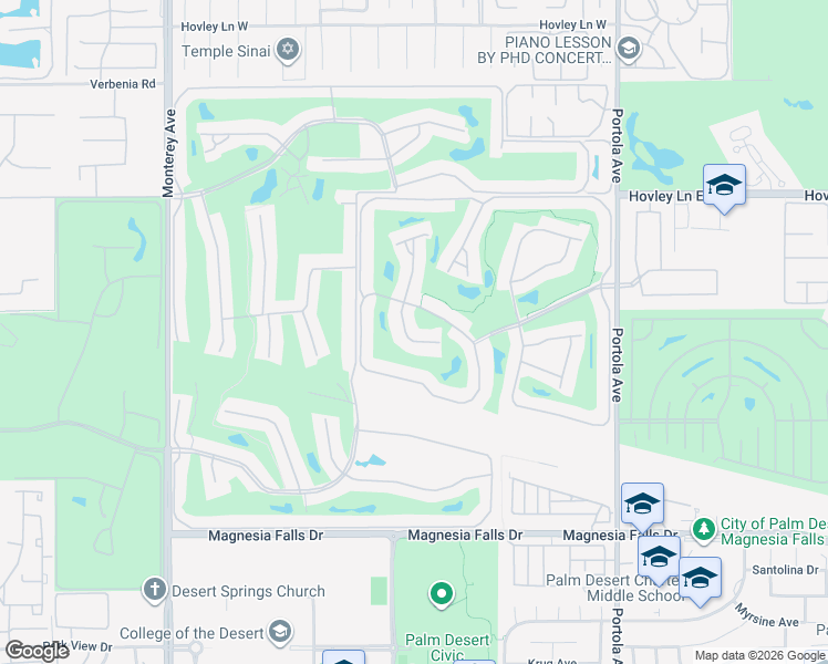 map of restaurants, bars, coffee shops, grocery stores, and more near 54 Maximo Way in Palm Desert
