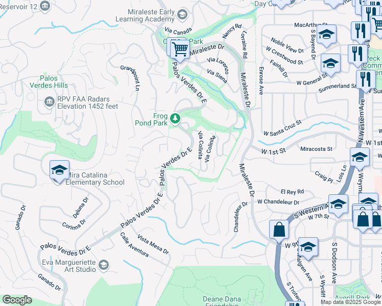 map of restaurants, bars, coffee shops, grocery stores, and more near 4512 Palos Verdes Drive South in Rancho Palos Verdes