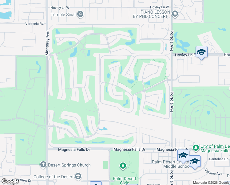 map of restaurants, bars, coffee shops, grocery stores, and more near 54 Maximo Way in Palm Desert