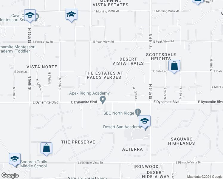 map of restaurants, bars, coffee shops, grocery stores, and more near 28317 North 61st Street in Cave Creek