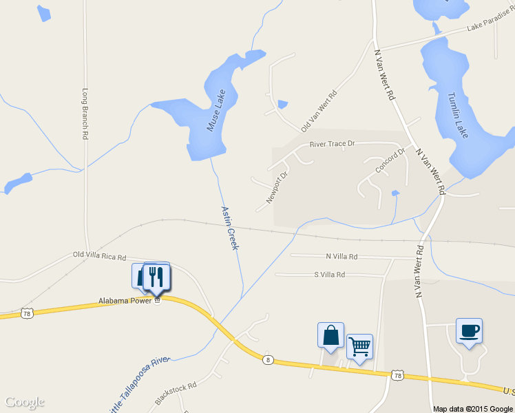 map of restaurants, bars, coffee shops, grocery stores, and more near 757 Newport Drive in Villa Rica