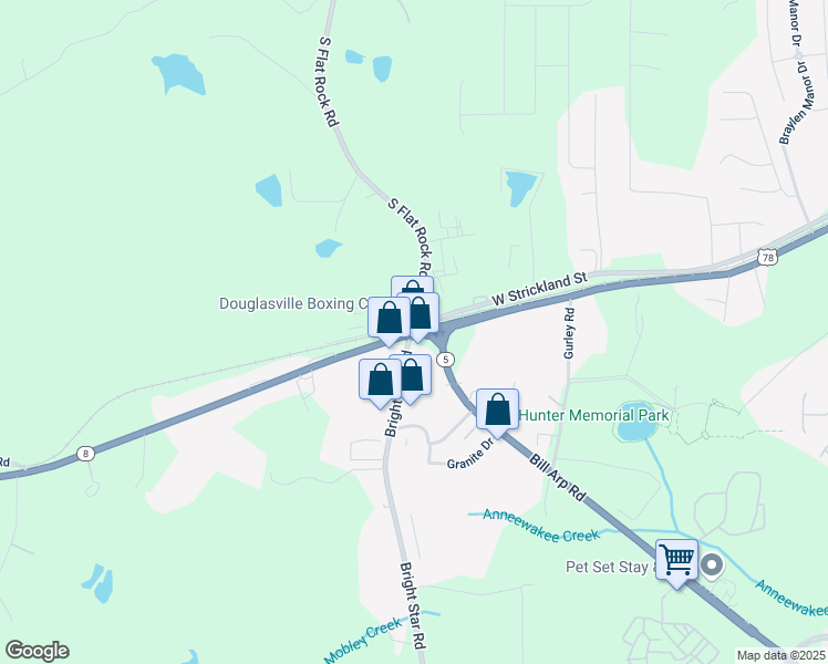 map of restaurants, bars, coffee shops, grocery stores, and more near 12755 Veterans Memorial Highway in Douglasville
