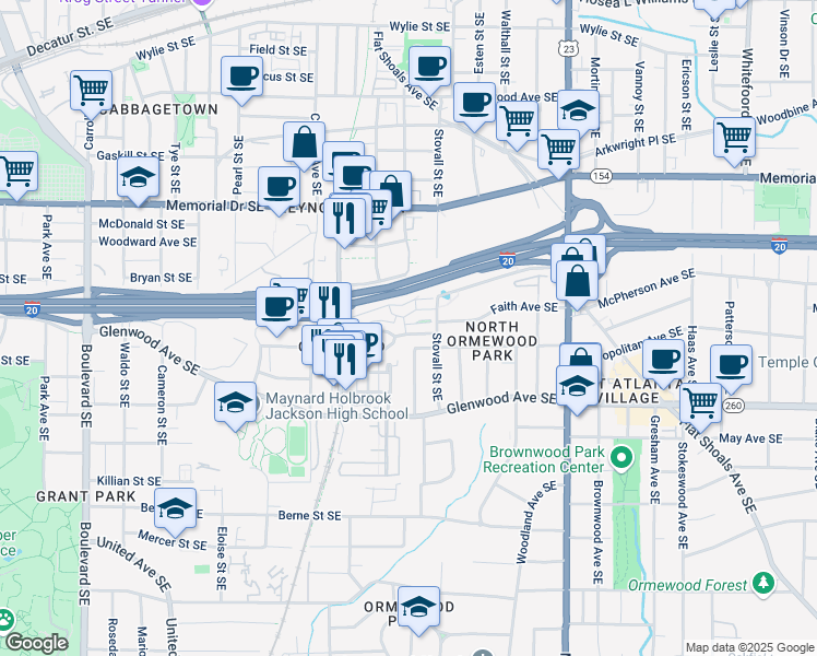 map of restaurants, bars, coffee shops, grocery stores, and more near 976 Faith Avenue Southeast in Atlanta