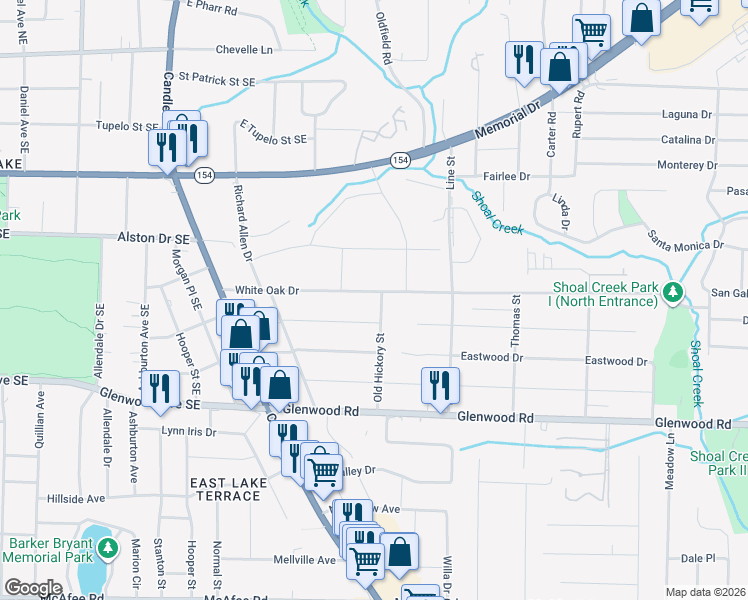 map of restaurants, bars, coffee shops, grocery stores, and more near 2609 White Oak Drive in Decatur