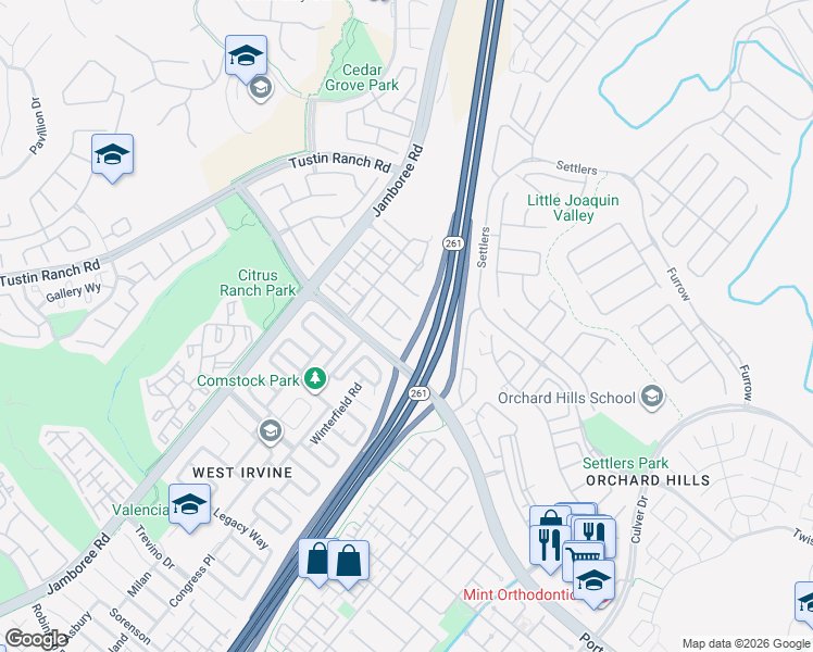 map of restaurants, bars, coffee shops, grocery stores, and more near 6 Appleton in Irvine