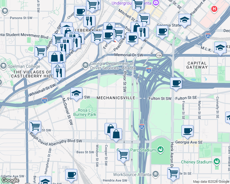 map of restaurants, bars, coffee shops, grocery stores, and more near in Atlanta