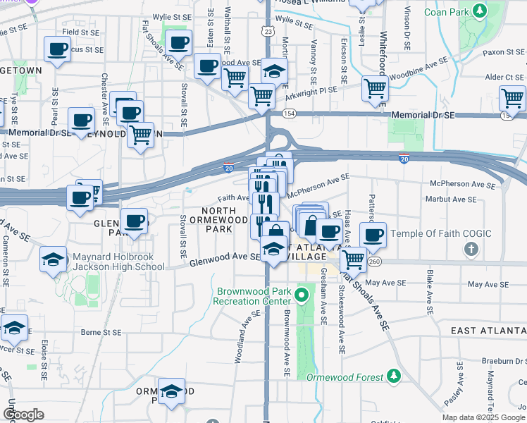 map of restaurants, bars, coffee shops, grocery stores, and more near 415 U.S. 23 in Atlanta