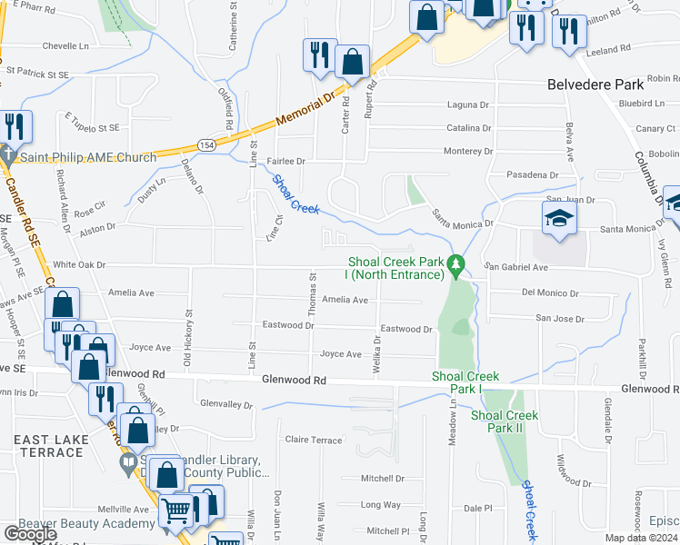 map of restaurants, bars, coffee shops, grocery stores, and more near 2787 White Oak Drive in Decatur