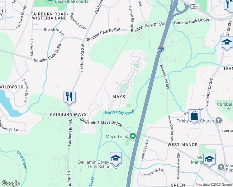 map of restaurants, bars, coffee shops, grocery stores, and more near 623 Lofty Lane in Atlanta