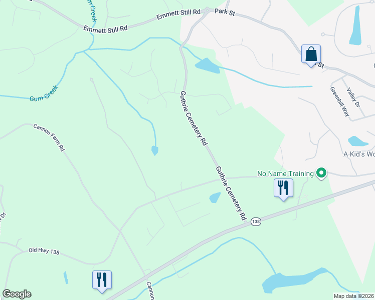 map of restaurants, bars, coffee shops, grocery stores, and more near 5006 Guthrie Cemetery Road in Loganville