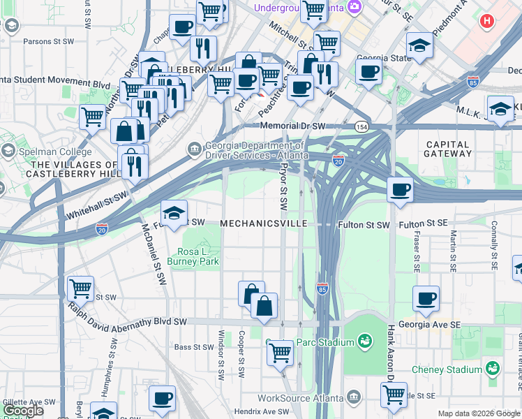 map of restaurants, bars, coffee shops, grocery stores, and more near in Atlanta