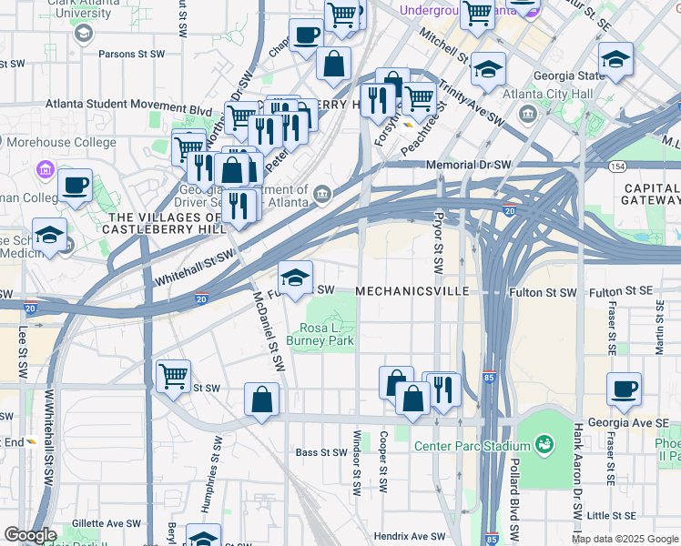 map of restaurants, bars, coffee shops, grocery stores, and more near 330 Eugenia Street Southwest in Atlanta