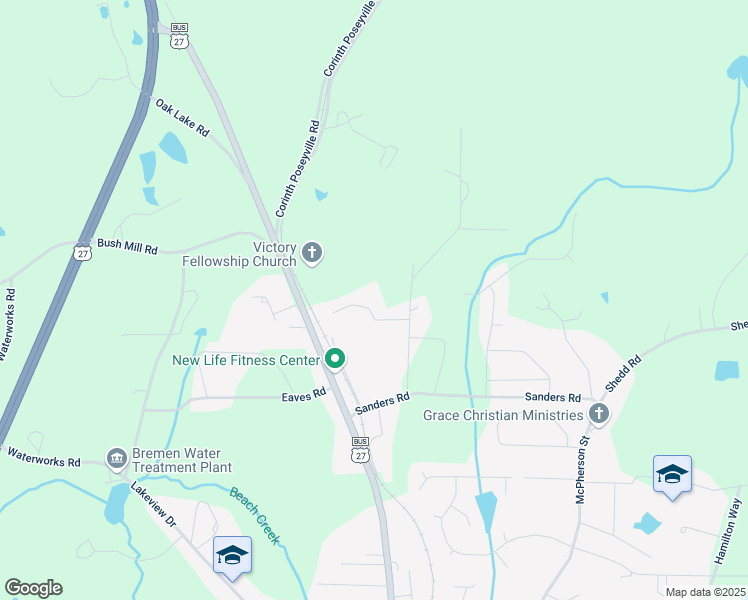 map of restaurants, bars, coffee shops, grocery stores, and more near 154 Lindsey Drive in Bremen