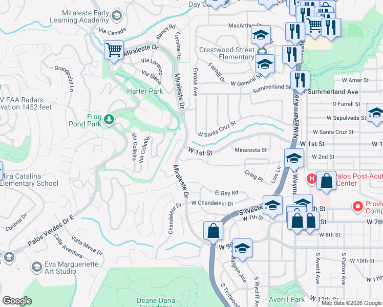 map of restaurants, bars, coffee shops, grocery stores, and more near 1935 West 1st Street in Los Angeles