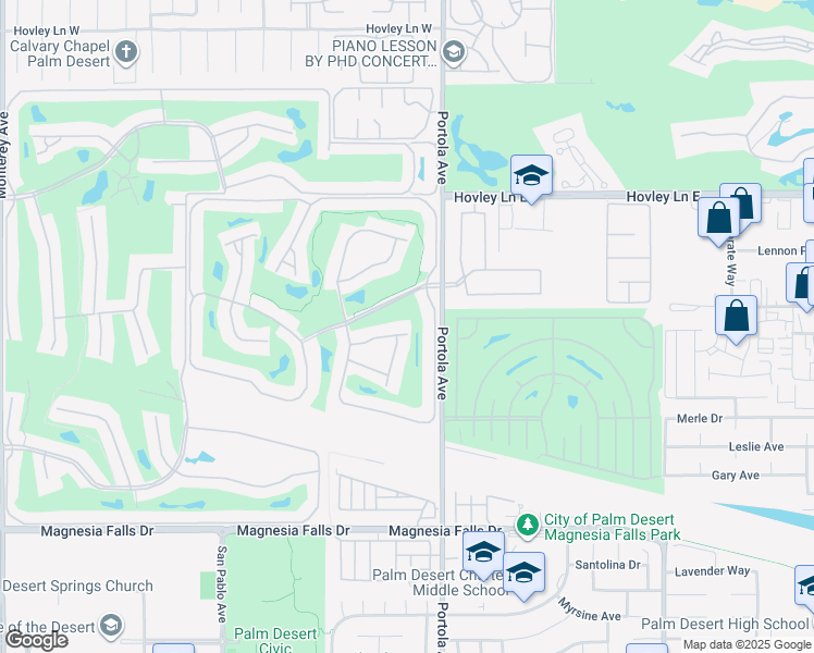 map of restaurants, bars, coffee shops, grocery stores, and more near 82 Presidio Place in Palm Desert