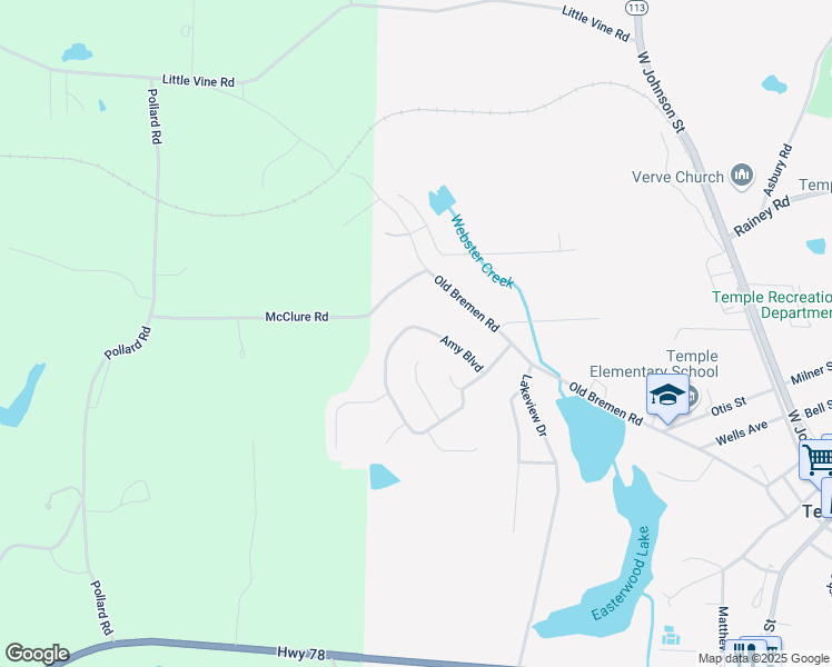 map of restaurants, bars, coffee shops, grocery stores, and more near 411 Amy Boulevard in Temple