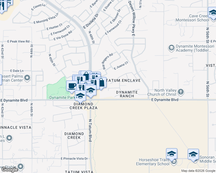 map of restaurants, bars, coffee shops, grocery stores, and more near 4925 East Cordia Lane in Cave Creek