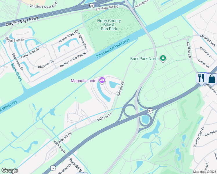 map of restaurants, bars, coffee shops, grocery stores, and more near 4823 Magnolia Lake Drive in Myrtle Beach