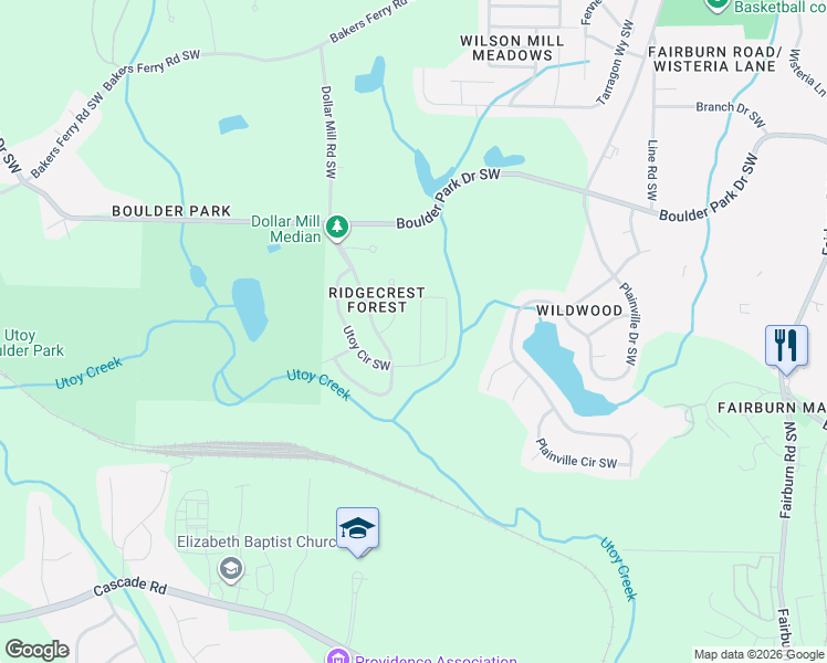 map of restaurants, bars, coffee shops, grocery stores, and more near 701 Utoy Circle Southwest in Atlanta